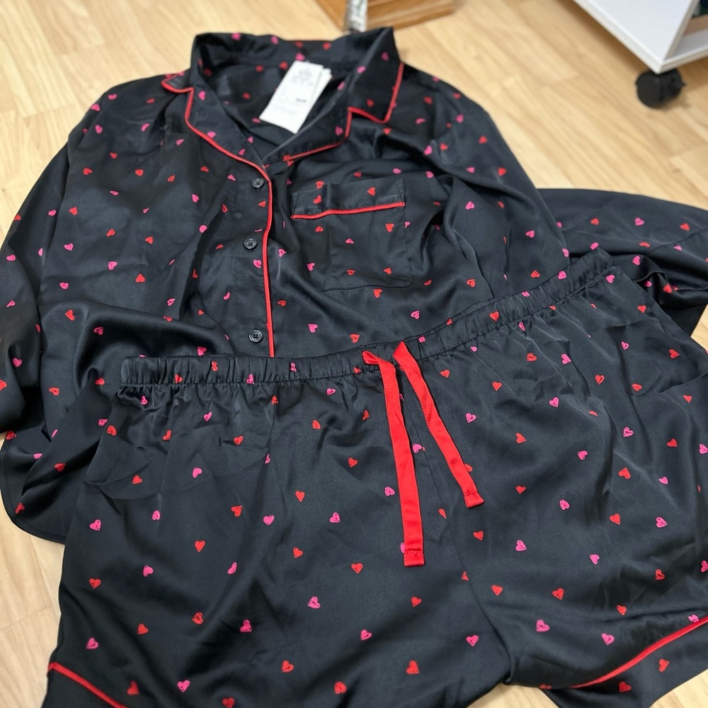 Stars Above Black and Red Pajama Set with Red Trim